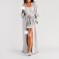 DŁUGI SZLAFROK damski ELEGANCKI jedwabny LYOCELL jasnoszary L/XL home&you
