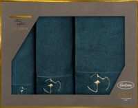 Komplet ręczników bawełnianych z bordiurą i haftem Eva Minge ciemnozielone