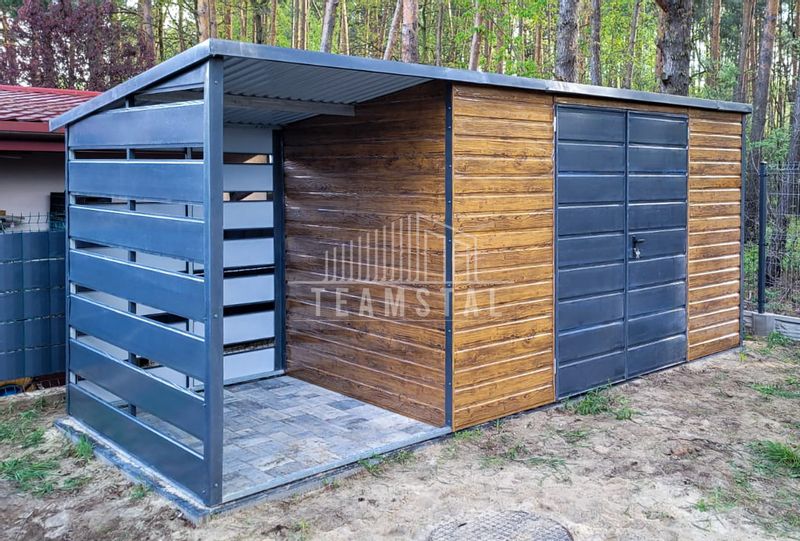 Schowek - Domek ogrodowy 4x2m + Wiata 1,5m - Drzwi Dach Spad w tył  TS639 zdjęcie 3