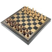 Premium Włoskie Szachy Classico - Drewniane Figury +Plansza Skórzana