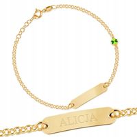 Bransoletka Srebrna 925 Złocona z Grawerem Koniczynka Prezent na Chrzest