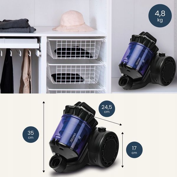 ODKURZACZ BEZWORKOWY CYKLONOWY TURBO MOC SYSTEM SSANIA 4000W LEKKI ZEEGMA zdjęcie 2