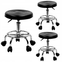 TABORET KRZESŁO STOŁEK Z KÓŁKAMI RONI CZARNY PODSTAWA CHROM SKÓRA PU