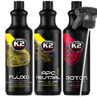 K2 SZAMPON SAMOCHODOWY DO LAKIERU I POWŁOK + KRWAWA FELGA DO FELG + APC 1L