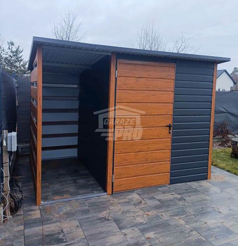 Schowek domek ogrodowy 2x2m + wiata 1m Drzwi okno dach spad w tył  GP516 na Arena.pl