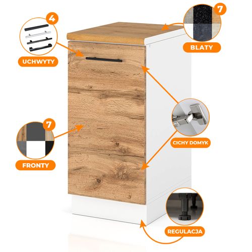 Szafka Kuchenna Stojąca Z Blatem Modułowa 40cm Spremium Dąb Wotan na Arena.pl