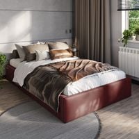 ŁÓŻKO 120x200 TAPICEROWANE Z POJEMNIKIEM + STELAŻ PODWÓJNE WELUR BORDO