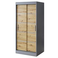 Szafa Przesuwna 90 cm NINA Antracyt / Artisan Garderoba Listwy 2 Wnętrza