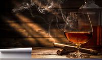 Fototapeta DREWNIANE DESKI WHISKY CYGARO 390x280
