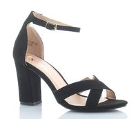 Sandały zamszowe pasek na słupku 8,5 cm. czarne Rozmiar obuwia - 36, Długość wkładki [cm]: - 23,50 cm.