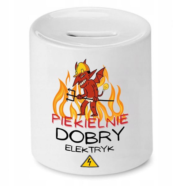 Skarbonka Prezent Dla Elektryka Piekielnie Dobry Z Nadrukiem Ze Zdjęciem zdjęcie 1