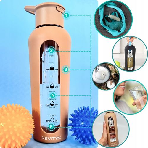 SZKLANA BUTELKA NA WODĘ BIDON SHAKER Z MIARKĄ I DZIUBKIEM SILIKONOWE ETUI na Arena.pl