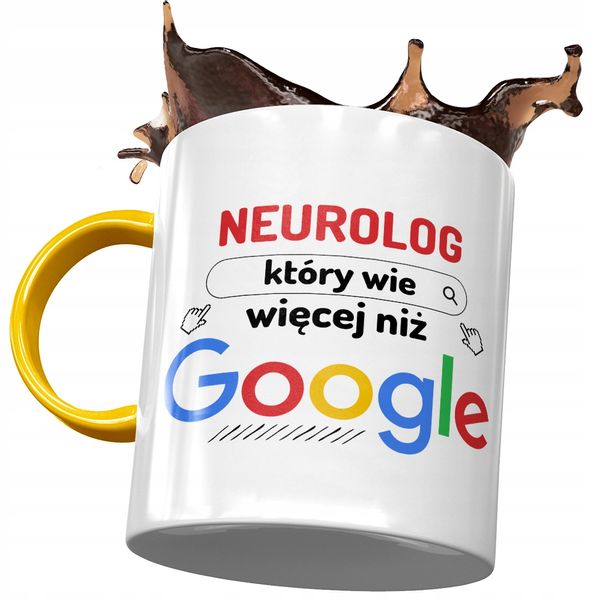 Kubek Żółty Dla Neurologa Wie Więcej Niż Google Z Nadrukiem Ze Zdjęciem zdjęcie 1