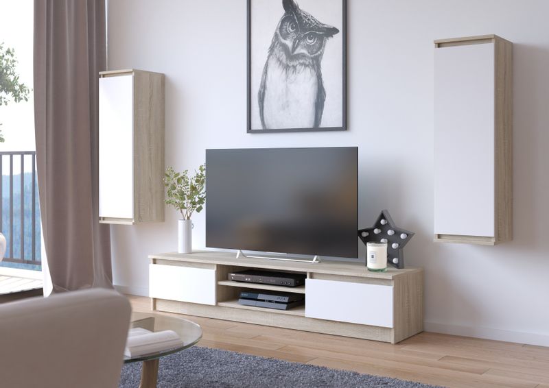 SZAFKA RTV 160 cm SONOMA / BIAŁA zdjęcie 5
