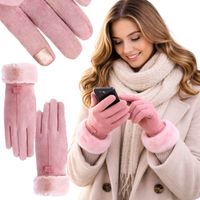 RĘKAWICZKI DAMSKIE DOTYKOWE OCIEPLANE Z FUTERKIEM