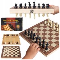 SZACHY DREWNIANE MAGNETYCZNE KLASYCZNE DUŻE WARCABY BACKGAMON GRA 3W1 34X34