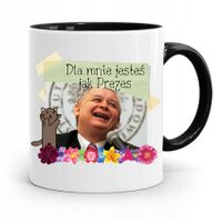 Kubek Czarny Śmieszny Pis Jarosław Kaczyński Z Nadrukiem Ze Zdjęciem