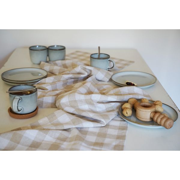 Len w beżową kratę Len biały Len beżowy na metry zdjęcie 2