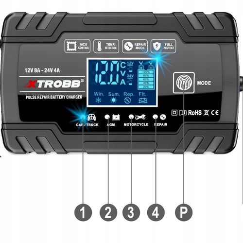 Prostownik SAMOCHODOWY AUTOMATYCZNY Z FUNKCJĄ NAPRAWY AKUMULATORÓW 12V 24V na Arena.pl