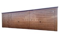 GARAŻ BLASZANY 8m x 6m poziom - spad tył - 2x Brama uchylna  + drzwi - drewnopodobny TS312 8x6