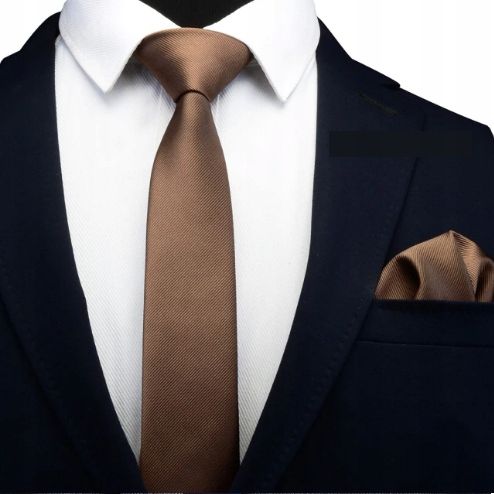 KRAWAT męski brązowy gładki + POSZETKA brązowa prążek + PUDEŁKO na Arena.pl