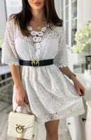 Sukienka ażurowa biała koronowa mini Glamour