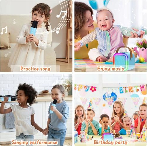 KARAOKE DLA DZIECI PRZENOŚNY GŁOŚNIK BLUETOOTH + 2 MIKROFONY KOLORNIEBIESKI na Arena.pl