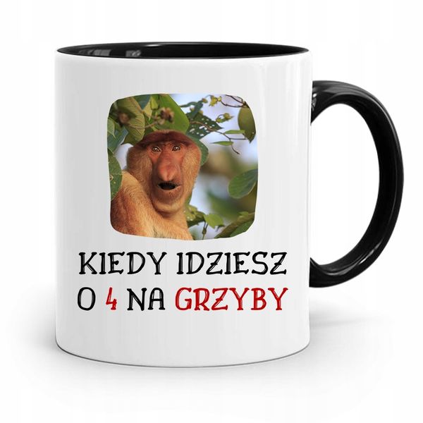 Kubek Czarny Nosacz Janusz O 4 Na Grzyby Prezent Z Nadrukiem Ze Zdjęciem zdjęcie 1