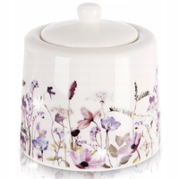 Cukierniczka Kwiaty Porcelanowa Cukiernica Pojemnik na Cukier z Pokrywką