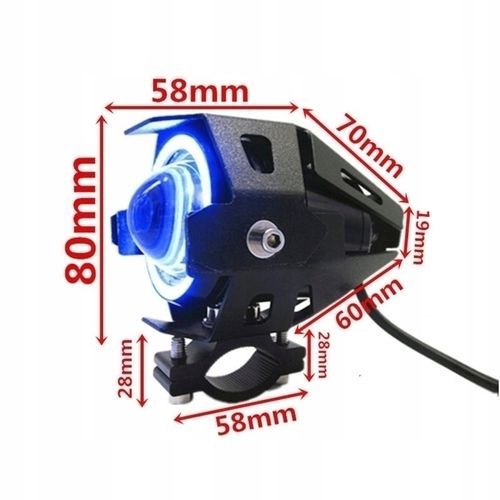 2Xhalogen Motocyklowy U7 +Ring Blue+Włącznik Black na Arena.pl