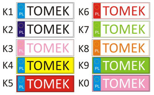TABLICE IMIENNE REJESTRACYJNE na samochód wózek na Arena.pl