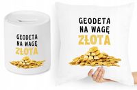 Dla Geodety Zestaw Poduszka + Skarbonka Prezent Z Nadrukiem Ze Zdjęciem