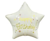 Balon foliowy gwiazdka Happy Birthday biała matowa, 44 cm