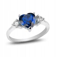 Srebrny Pierścionek Serduszko z Szafirową Cyrkonią