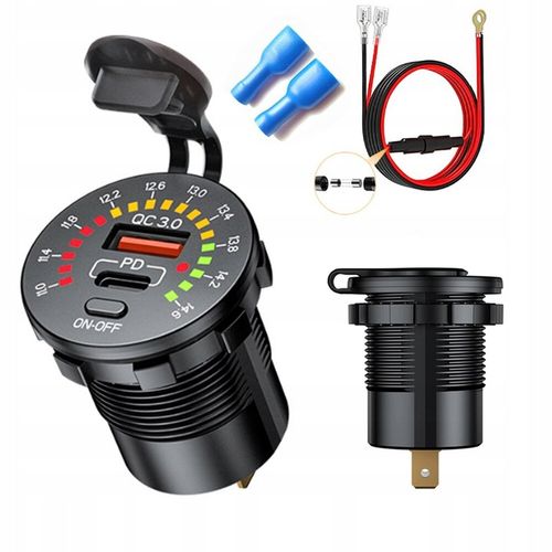 WOLTOMIERZ SAMOCHODOWY ŁADOWARKA USB QUICK CHARGE 3.0 USB USB-C 5V 3A na Arena.pl