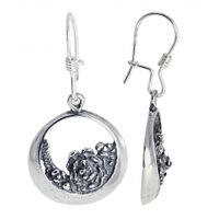 SREBRNE KOLCZYKI OKRĄGŁE KWIATOWE OKSYDOWANE SREBRO PRÓBY 925