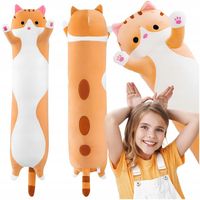 MASKOTKA KOT KOTEK DLUGI PODUSZKA PLUSZAK PRZYTULANKA DLA DZIECI BRĄZ 70CM
