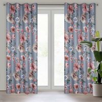 Zasłona gotowa na przelotkach GAJA 140x250 szara kwitnące kwiaty