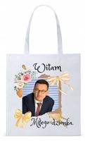 Mateusz Morawiecki Pis Torba Eco Biała Shopper Z Nadrukiem Ze Zdjęciem