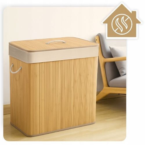 Kosz na pranie składany bambusowy pojemnik brudną bieliznę duży 3 na Arena.pl