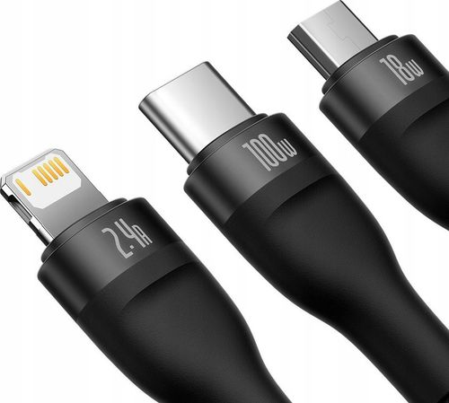 Kabel USB Baseus USBA USBC + microUSB + Lightning 1.2 m Czarny na Arena.pl
