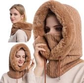 KOMINIARKA DAMSKA CZAPKA KOMIN Z FUTERKIEM CIEPŁA JEDNOCZĘŚCIOWA NA ZIMĘ