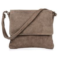 VERA PELLE torebka zamszowa listonoszka z klapą i paskiem V480 taupe