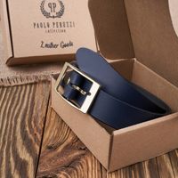 pasek damski skórzany granatowy 90 cm ze złotą klamrą