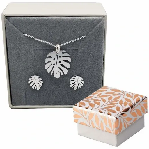 KOMPLET SREBRNY LISTKI MONSTERA SREBRO 925 zdjęcie 1