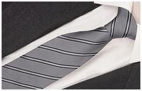 ŻAKARDOWY Krawat Męski w Paski Szary STALOWY RC03