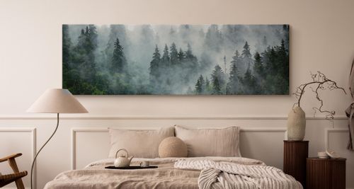 Obraz Na Płótnie Canvas LAS WE MGLE Pejzaż Panorama 145cm x 45cm na Arena.pl