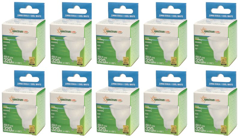 Żarówka LED GU10 4W=40W barwa zimna CW WOJ+13260 10 SZTUK SPECTRUM LED zdjęcie 1