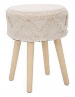 TABORET OZDOBNY, BOHO, Z DREWNIANYMI NOGAMI Ø 32 CM, BEŻOWY, MAURO FERETTI