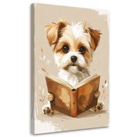 Obraz do pokoju dziecka niemowlaka, Piesek pies czytajacy książkę